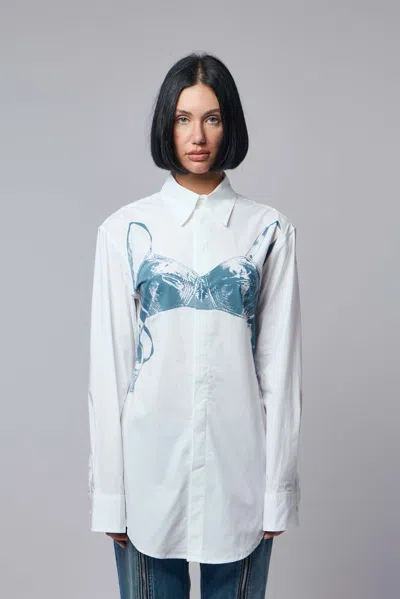 Jean Paul Gaultier Womens White Blue Grey Scanned Bra Stretch-cotton Shirt