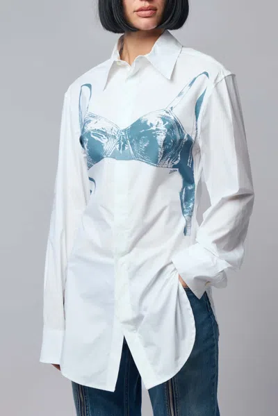 Jean Paul Gaultier Womens White Blue Grey Scanned Bra Stretch-cotton Shirt