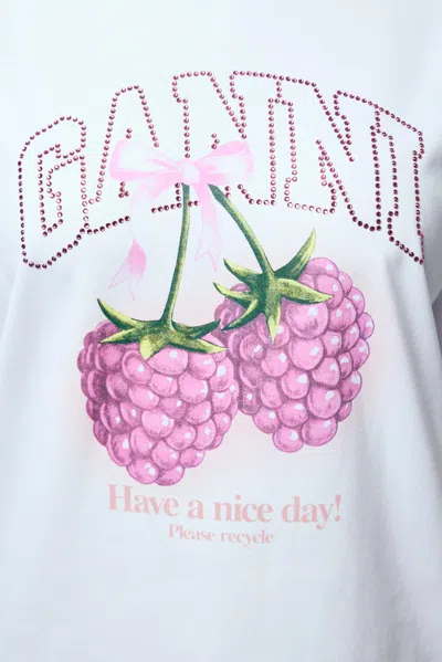 Ganni Cotton Crew Neck Graphic Print T-shirt In White