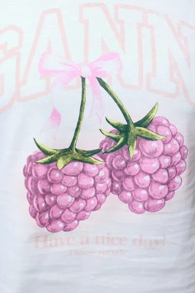 Ganni Cotton Crew Neck Graphic Print T-shirt In White