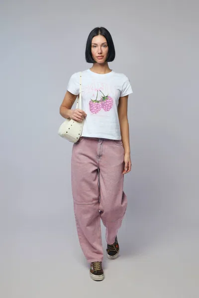 Ganni Cotton Crew Neck Graphic Print T-shirt In White
