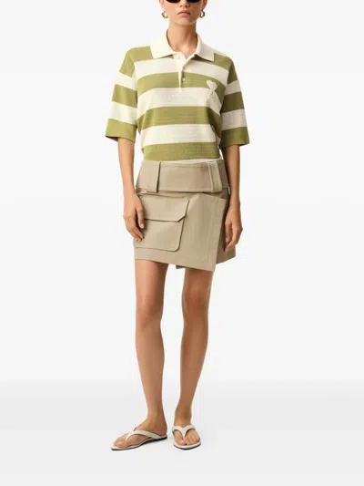 Ami Alexandre Mattiussi Ami Paris Ami De Coeur Striped Cotton Knit Polo Shirt In Brown