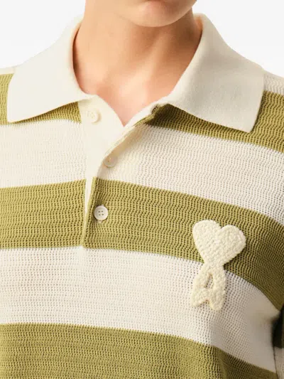 Ami Alexandre Mattiussi Ami Paris Ami De Coeur Striped Cotton Knit Polo Shirt In Brown