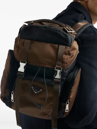 Prada Trim Leather Backpack In Brown