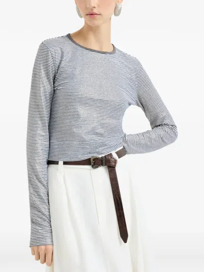 Brunello Cucinelli Striped-pattern Lamé Top In Multi