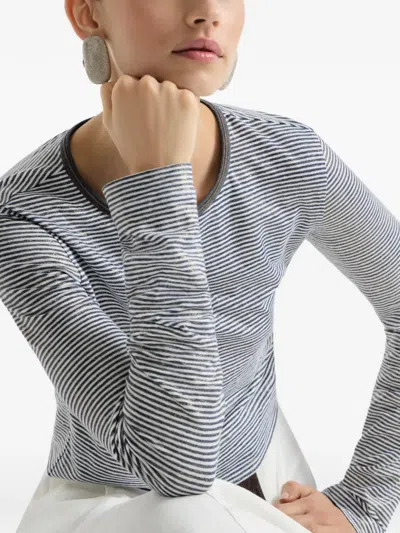 Brunello Cucinelli Striped-pattern Lamé Top In Multi