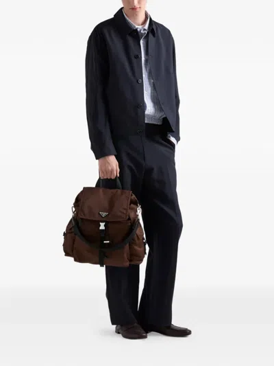 Prada Explore Rucksack Aus Re-nylon Und Leder In Brown