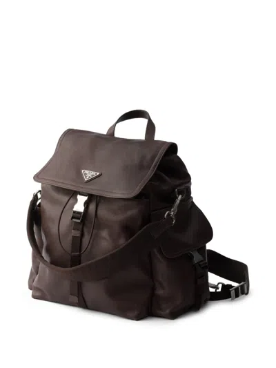Prada Explore Leather Backpack In Brown