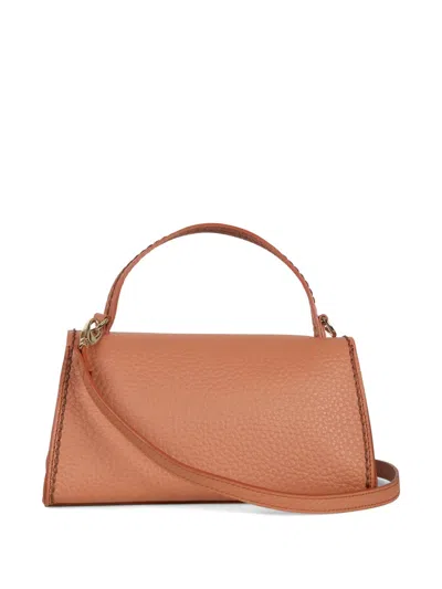 Visonà Brown Queen Rectangular Structured Fabric Handbag In Orange