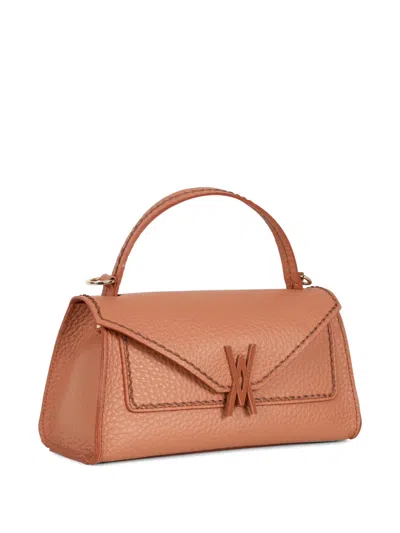 Visonà Brown Queen Rectangular Structured Fabric Handbag In Orange