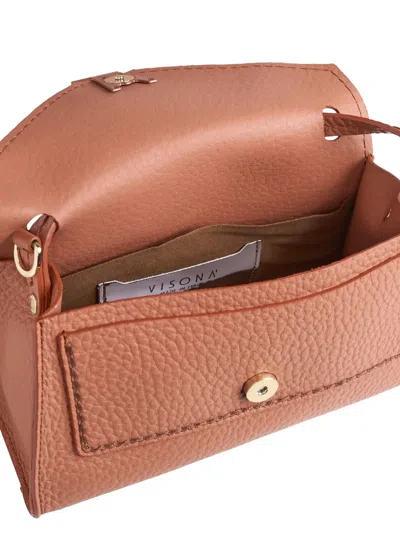 Visonà Brown Queen Rectangular Structured Fabric Handbag In Orange