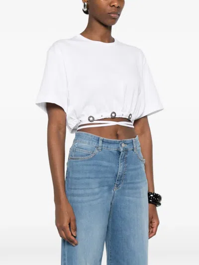 Pinko Eyelet Drawstring T-shirt In White