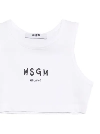 Msgm Logo-detail Crop Top In White