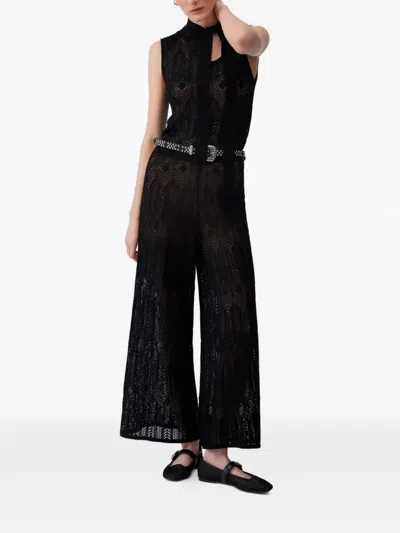 Liu •jo Openwork Bow-collar Knit Top In Black