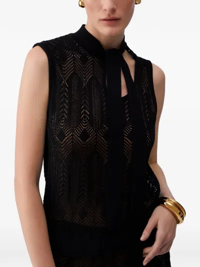 Liu •jo Openwork Bow-collar Knit Top In Black