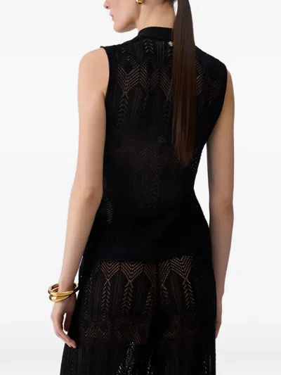 Liu •jo Openwork Bow-collar Knit Top In Black