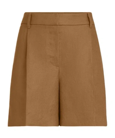 Brunello Cucinelli Pleated Linen-twill Shorts In Brown