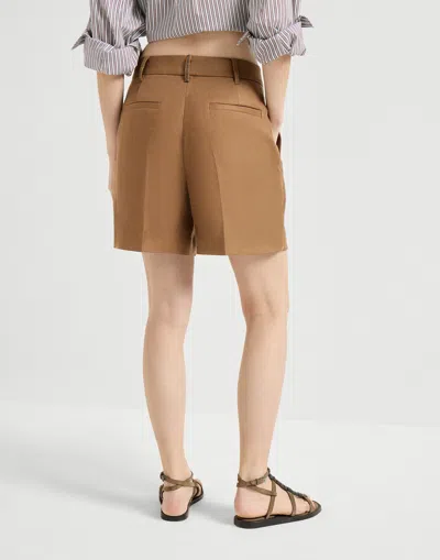 Brunello Cucinelli Pleated Linen-twill Shorts In Brown