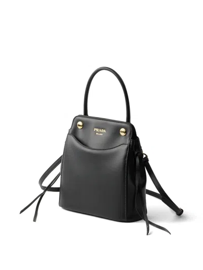 Prada Carry Mini Leather Handbag In Black