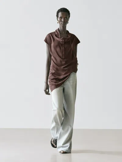 Massimo Dutti Top Asimétrico Drapeado In Multi