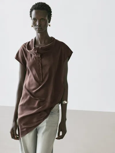 Massimo Dutti Top Asimétrico Drapeado In Multi