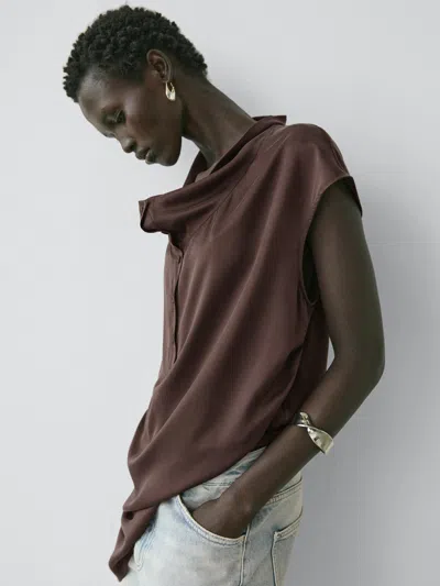 Massimo Dutti Top Asimétrico Drapeado In Multi