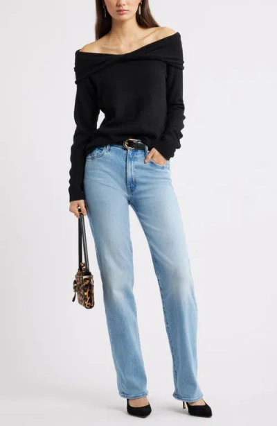 Open Edit Twisted Collar Sweater In Black