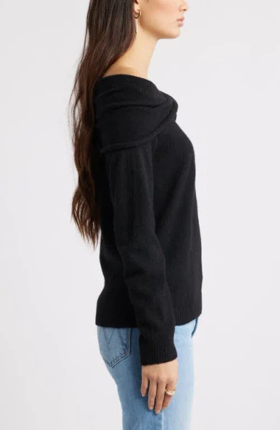 Open Edit Twisted Collar Sweater In Black