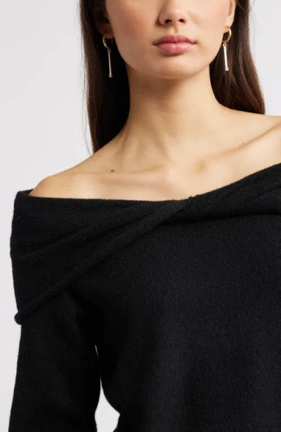 Open Edit Twisted Collar Sweater In Black