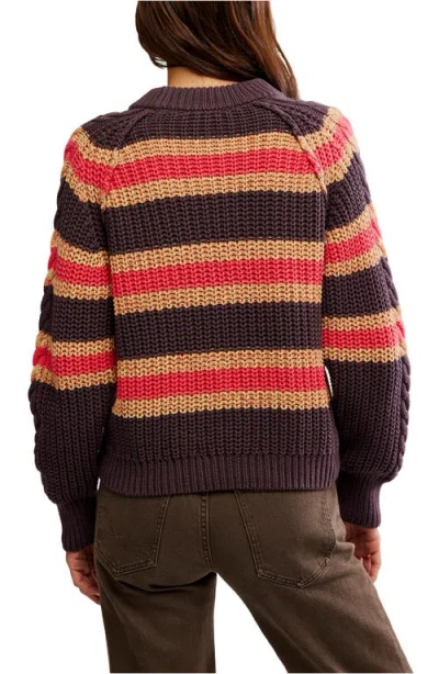 Free People Frankie Cable Striped Pullover In Chocolate Combo In Brown
