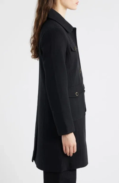 Cece Longline Canvas Coat In Black
