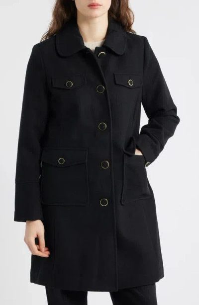 Cece Longline Canvas Coat In Black