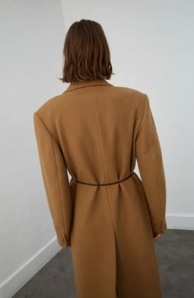 Mango Selection Notched Lapel Wool Blend Coat In Brown