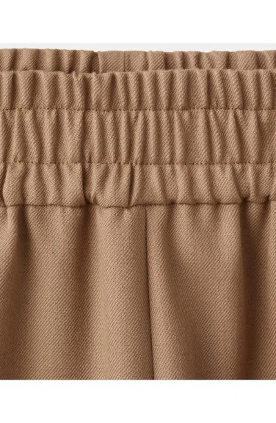 Mango Selection Elastic Waist Straight Leg Wool Pants In Brown