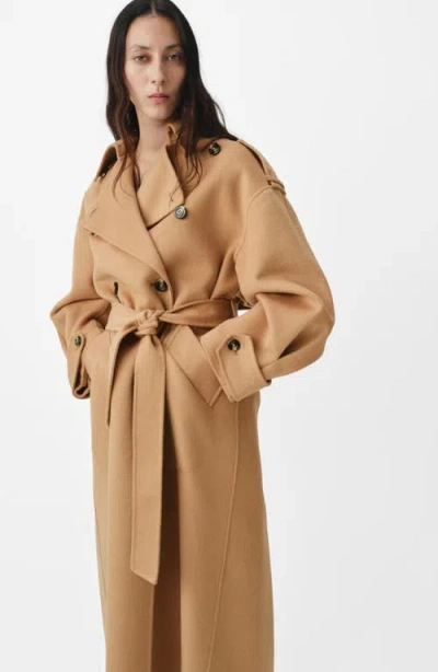 Mango Selection Double-breasted Wool Blend Trench Coat In Neutral