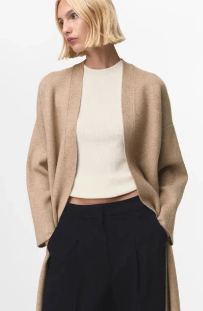 Mango Long Sweater Coat In Brown
