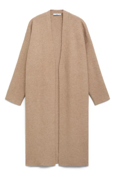 Mango Long Sweater Coat In Brown