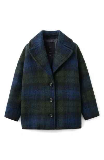Mango Check Print Oversize Coat In Blue