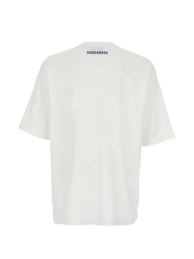 Dsquared2 Men White T-shirt With Logo Print On The Front In Cotton Man In White