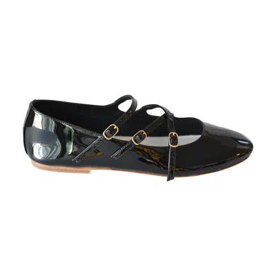 Celine Patent Leather Ballet Flats With Criss Cross Straps In Black