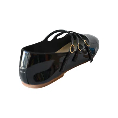 Celine Patent Leather Ballet Flats With Criss Cross Straps In Black