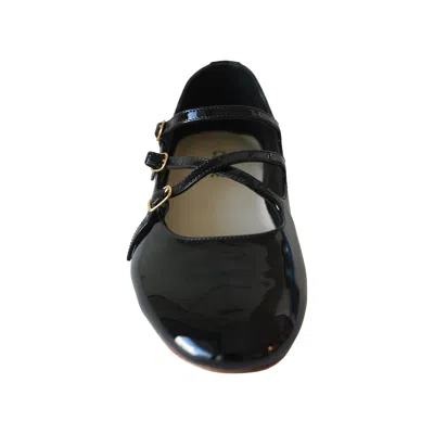 Celine Patent Leather Ballet Flats With Criss Cross Straps In Black