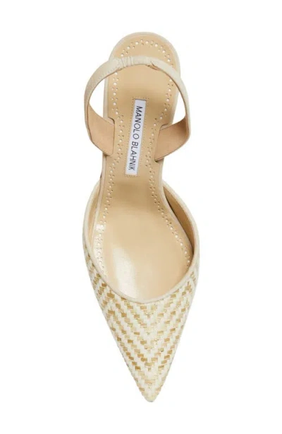 Manolo Blahnik Carolyne Woven Raffia Slingback Pump In Neutral