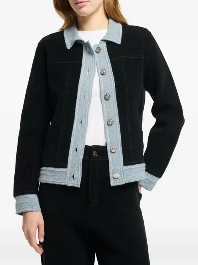 Barrie Suede-effect Denim Jacket In Black