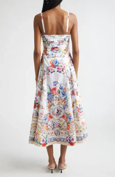 Camilla Ballerina Tie-detailed Cutout Ruched Floral-print Cotton-blend Midi Dress In Multi