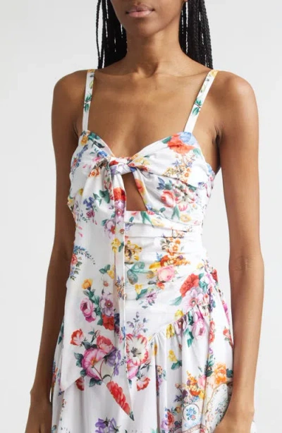 Camilla Ballerina Tie-detailed Cutout Ruched Floral-print Cotton-blend Midi Dress In Multi
