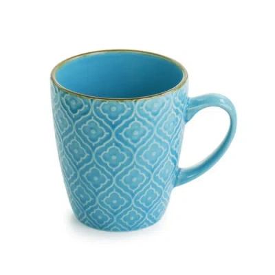 Elama Aqualite 16 Piece Embossed Stoneware Dinnerware Set In Blue