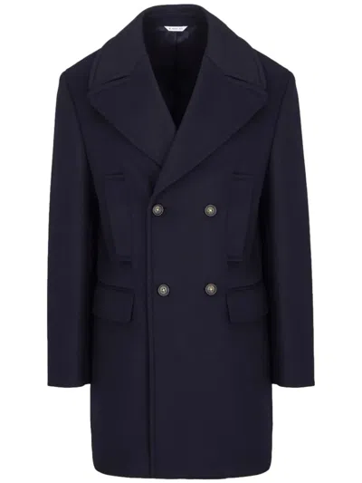 Manuel Ritz Flap-pocket Double-breasted Coat In Blue