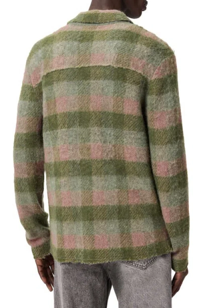 Allsaints Mens Sunbaked Pink Adler Checked Wool And Alpaca-blend Cardigan In Multi