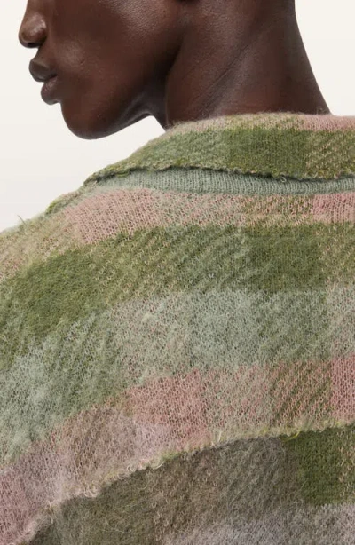 Allsaints Mens Sunbaked Pink Adler Checked Wool And Alpaca-blend Cardigan In Multi